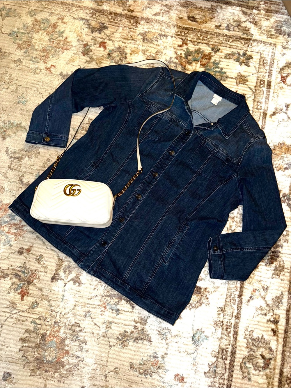 CHICOS Elongated Blue Denim Stretch Jacket size 4X (20/22) EUC GORGEOUS